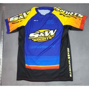 Athlos S&W Sports Cycling Jersey Mens Medium Short Sleeve Blue Yellow Concord
